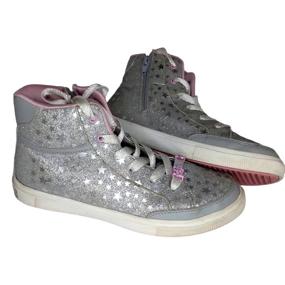Skechers Stars & Sparkles Girls Silver/Pink High Top Sneakers - Size 5 - Picture 1 of 5